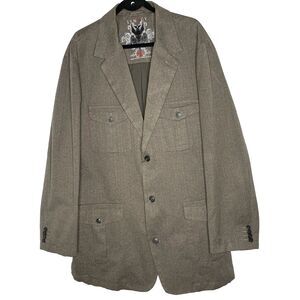 SYNRGY Herringbone Sport Coat Blazer 4 Pockets Single Breasted Mens 50L Brown